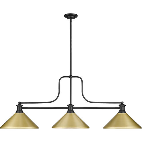 Melange 3 Light 52 inch Matte Black Billiard Ceiling Light in Satin Gold Steel