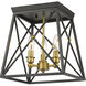 Trestle 3 Light 11 inch Matte Black and Olde Brass Flush Mount Ceiling Light