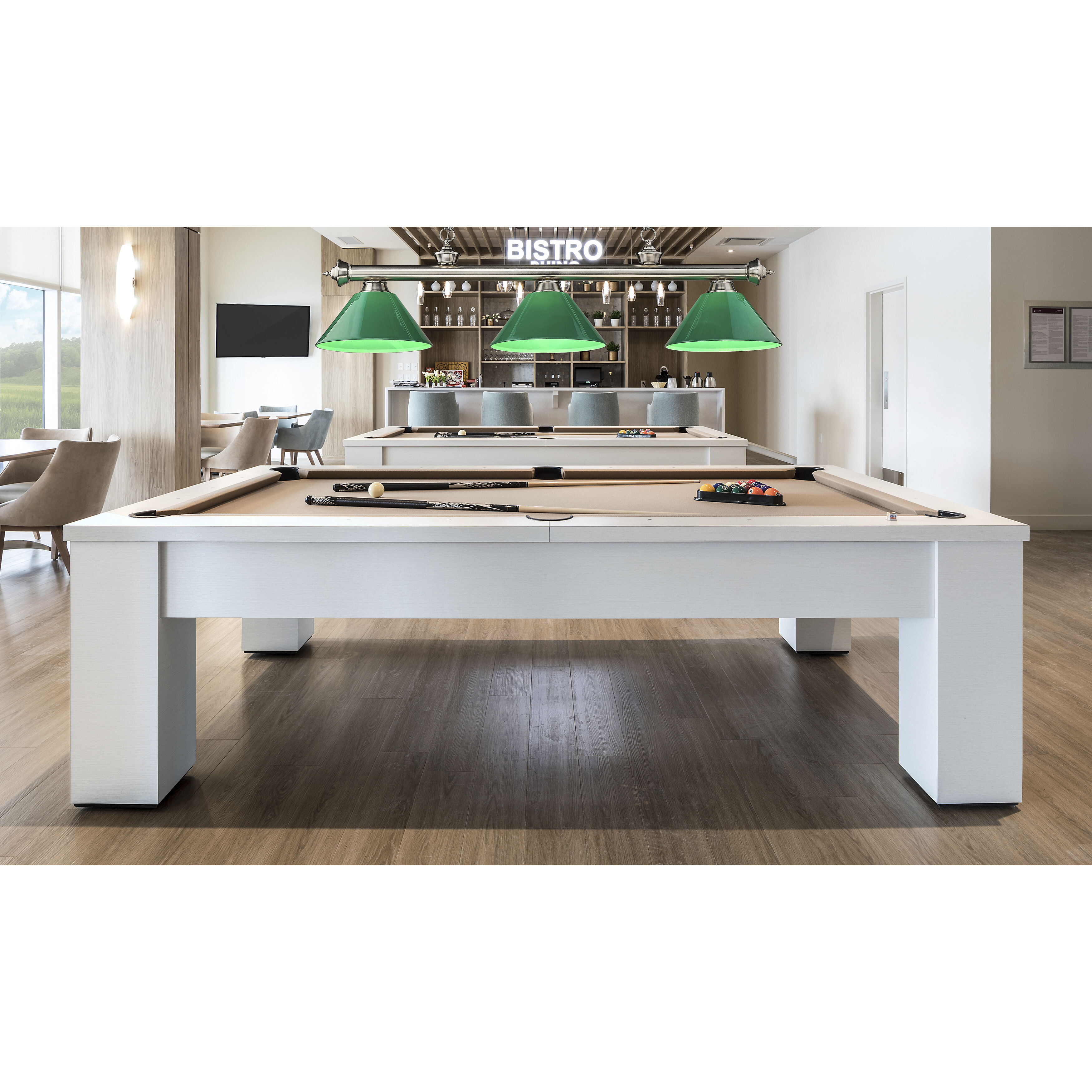 Cordon 3 Light 57.25 inch Brushed Nickel Billiard Ceiling Light in Green Plastic