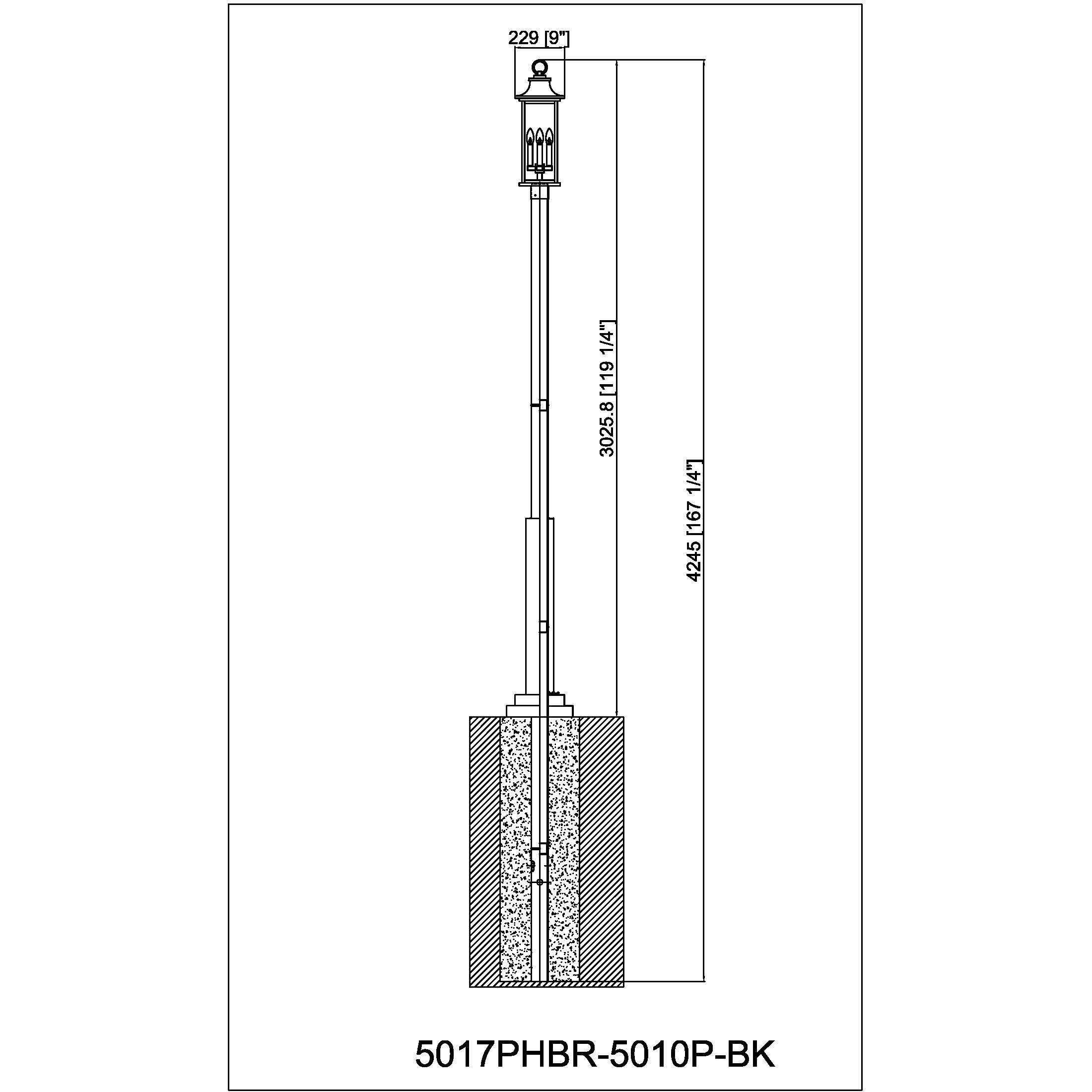Tiberius 4 Light 120 inch Black Outdoor Post Mounted Fixture in Clear Seedy Glass