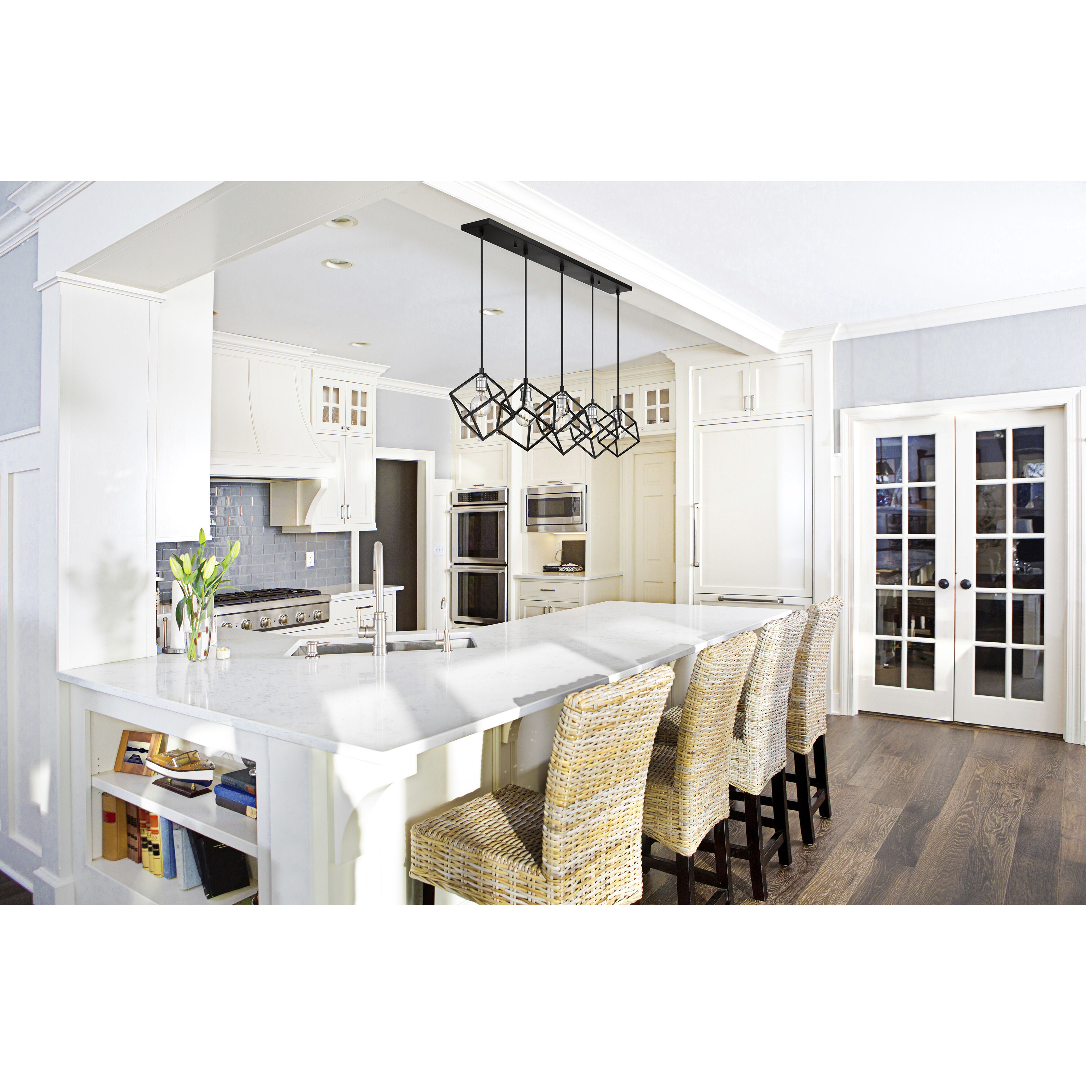 Vertical 5 Light 54 inch Matte Black and Brushed Nickel Linear Chandelier Ceiling Light