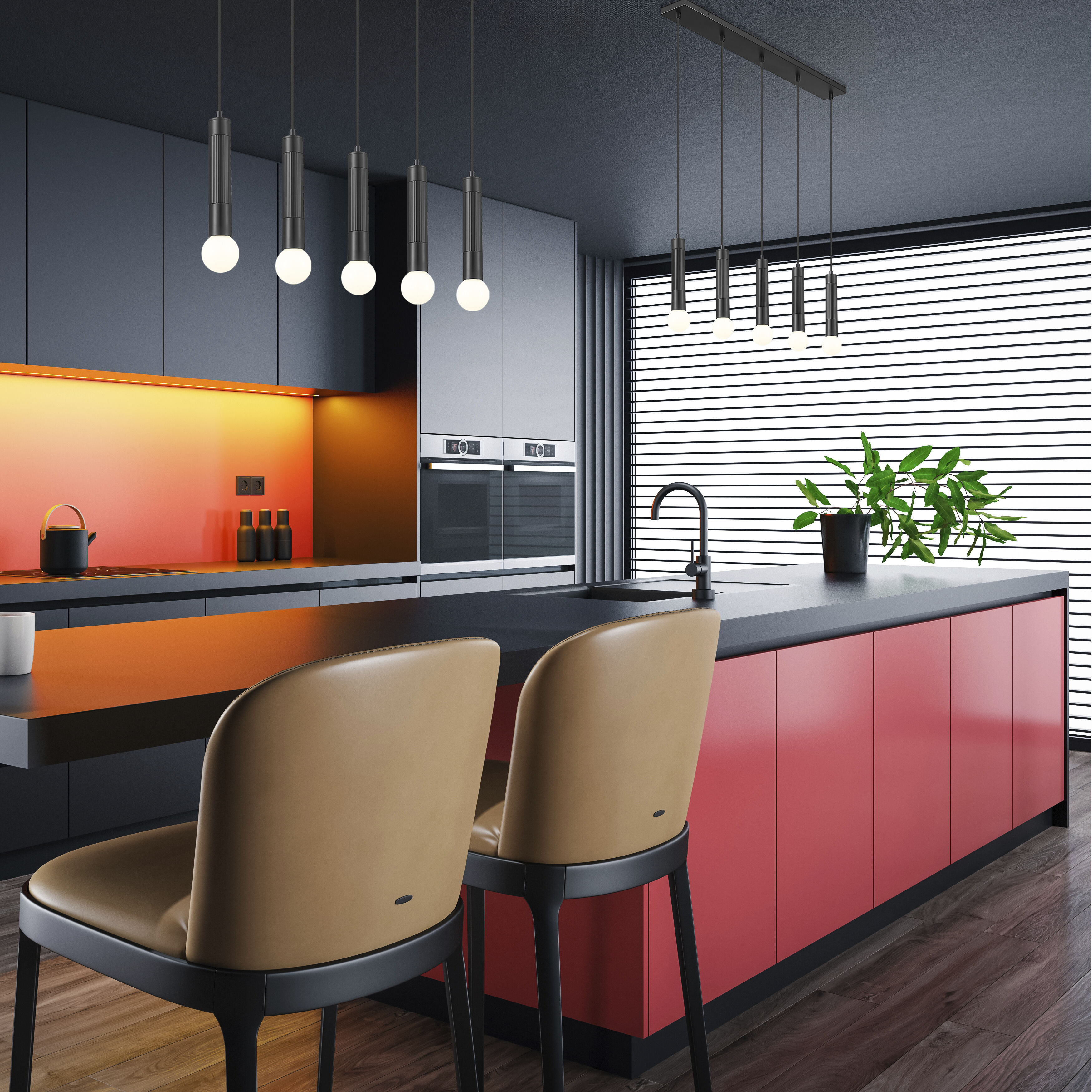 Stari Linear Chandelier Ceiling Light in Matte Black