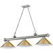 Cordon 3 Light 57.25 inch Brushed Nickel Billiard Ceiling Light in Rubbed Brass Metal
