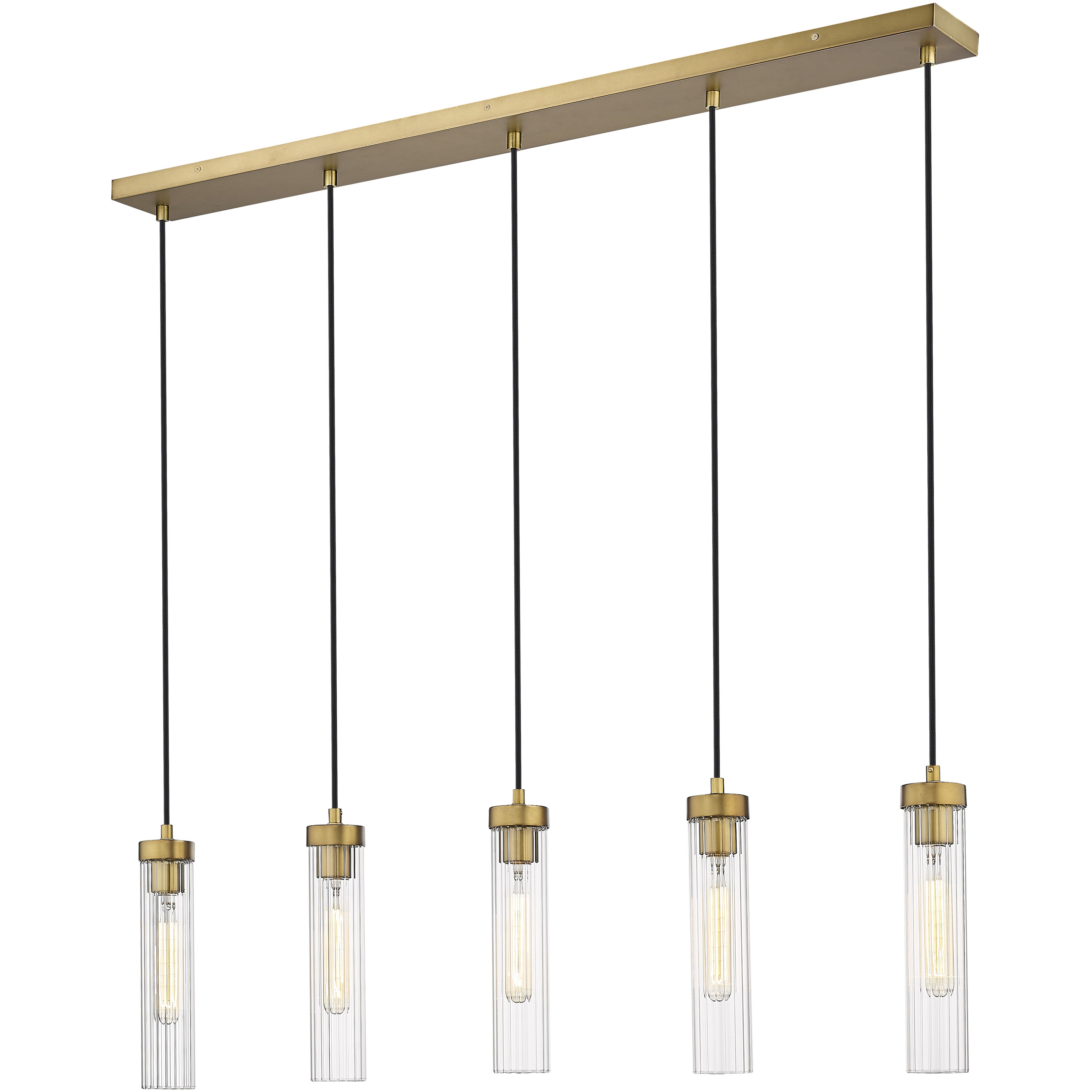 Beau 5 Light 42 inch Rubbed Brass Linear Chandelier Ceiling Light