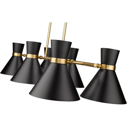 Soriano 6 Light 48 inch Matte Black/Heritage Brass Linear Chandelier Ceiling Light