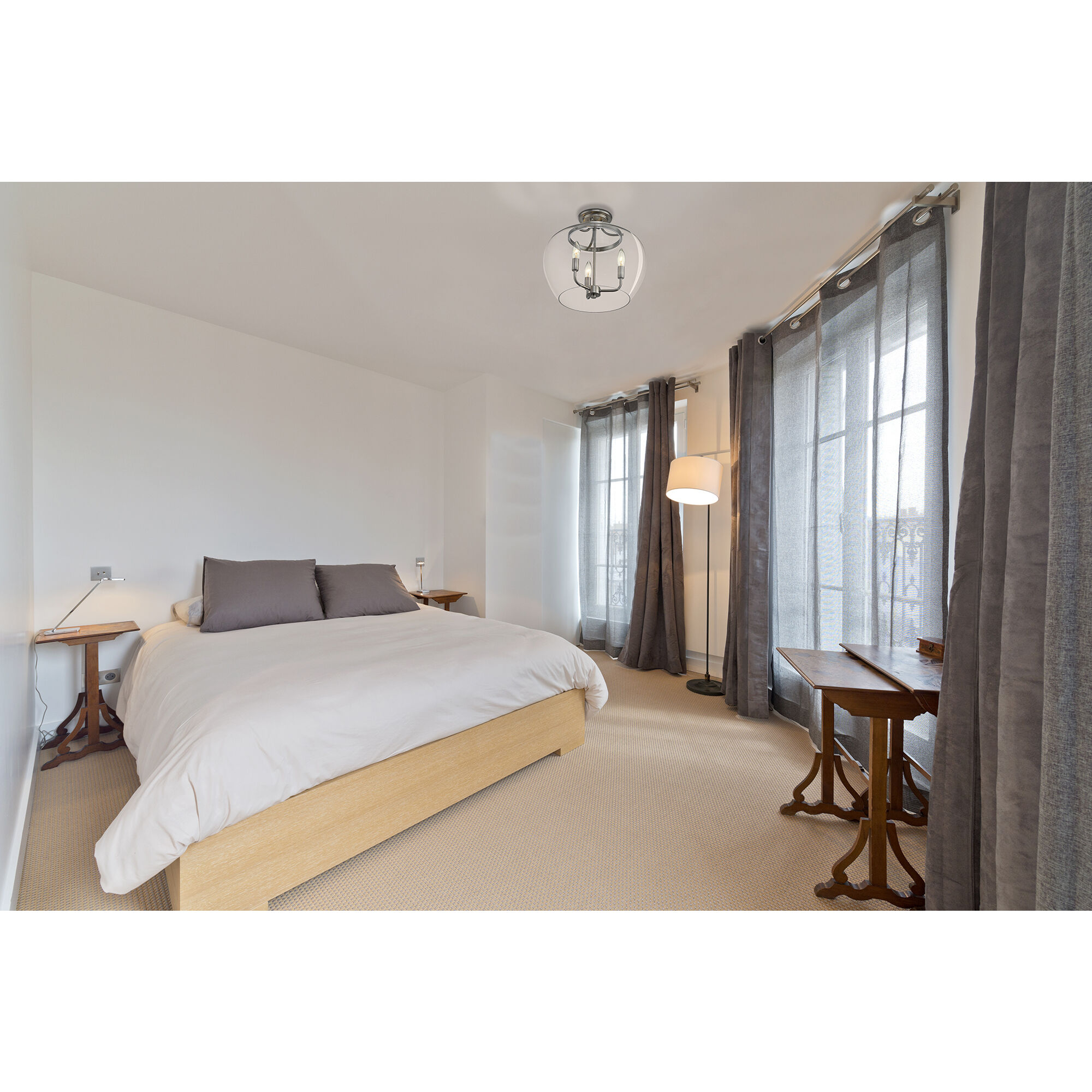 Joliet 3 Light 15.75 inch Brushed Nickel Semi Flush Mount Ceiling Light