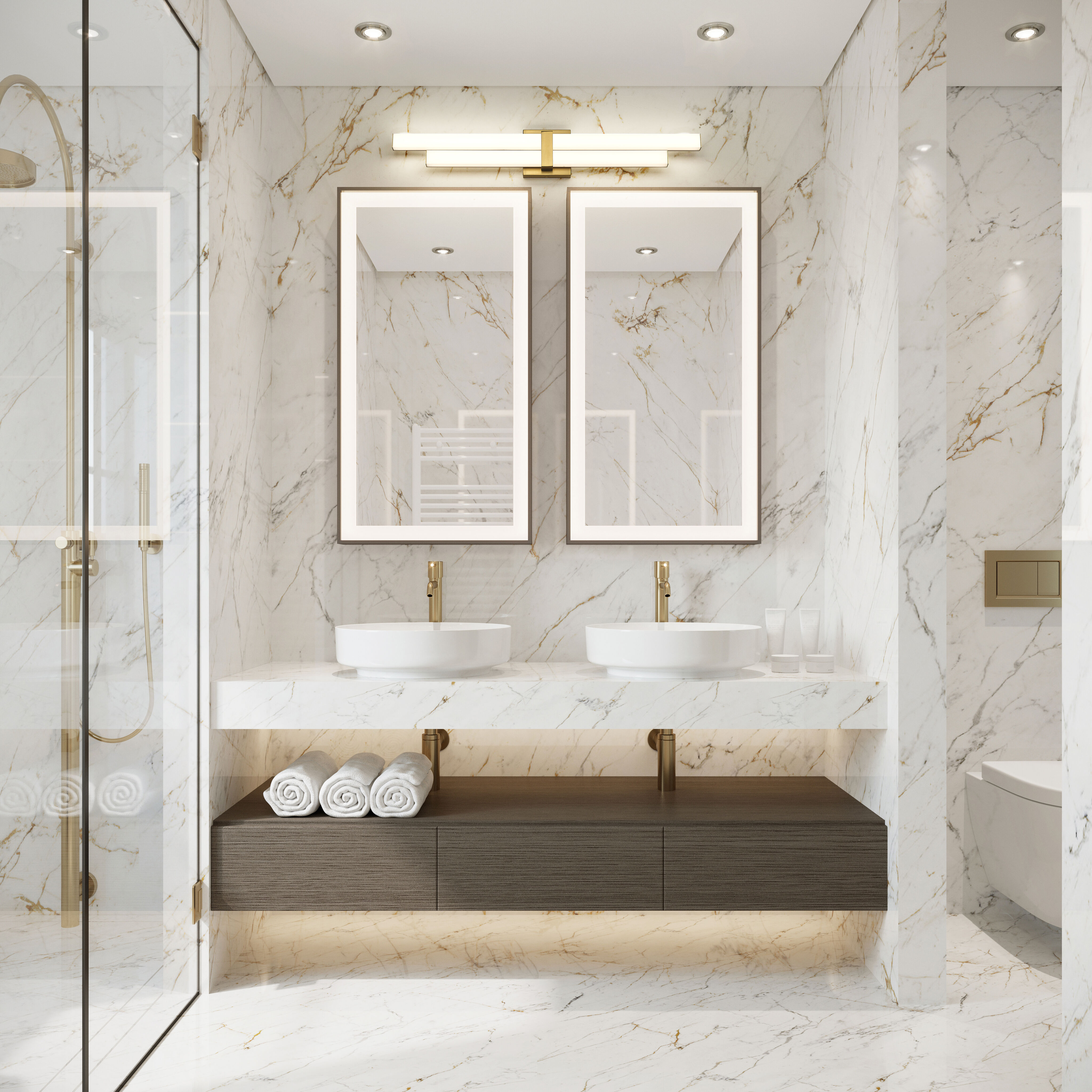 Zane LED 32 inch Modern Gold Vanity Wall Light