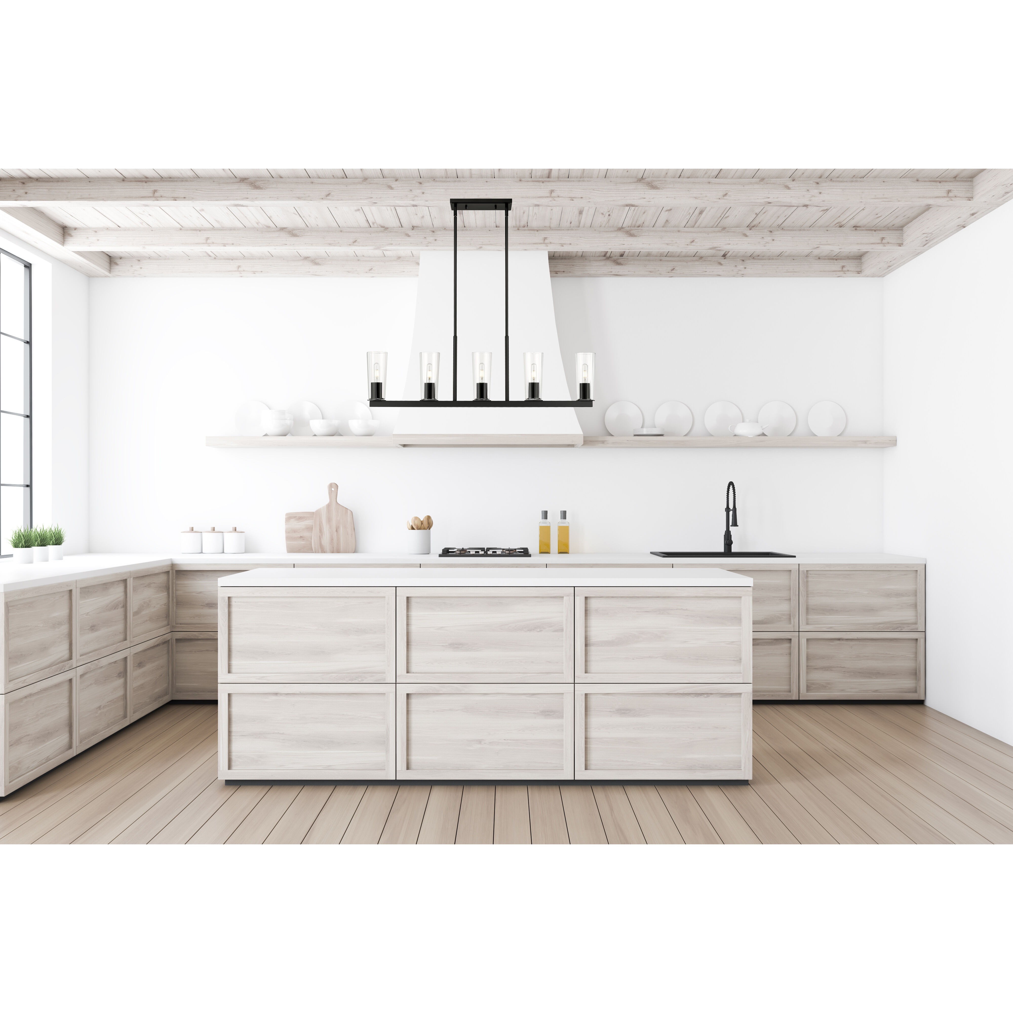 Titus 5 Light 44 inch Matte Black Linear Chandelier Ceiling Light