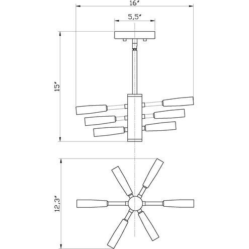 Ascension 6 Light 12.5 inch Matte Black Semi Flush Mount Ceiling Light