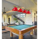 Cordon 4 Light 81.25 inch Rubbed Brass Billiard Ceiling Light in Red Plastic