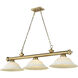 Cordon 3 Light 58 inch Rubbed Brass Billiard Ceiling Light in White Mottle Glass