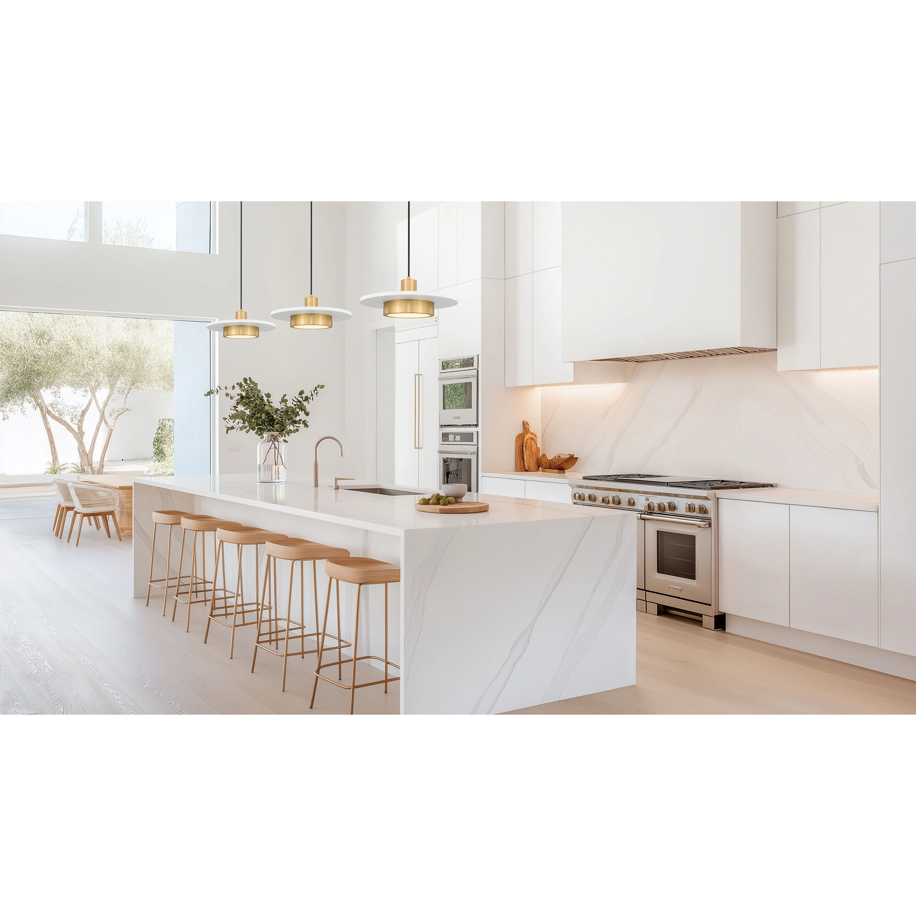 Ludo Pendant Ceiling Light in Matte White and Modern Gold