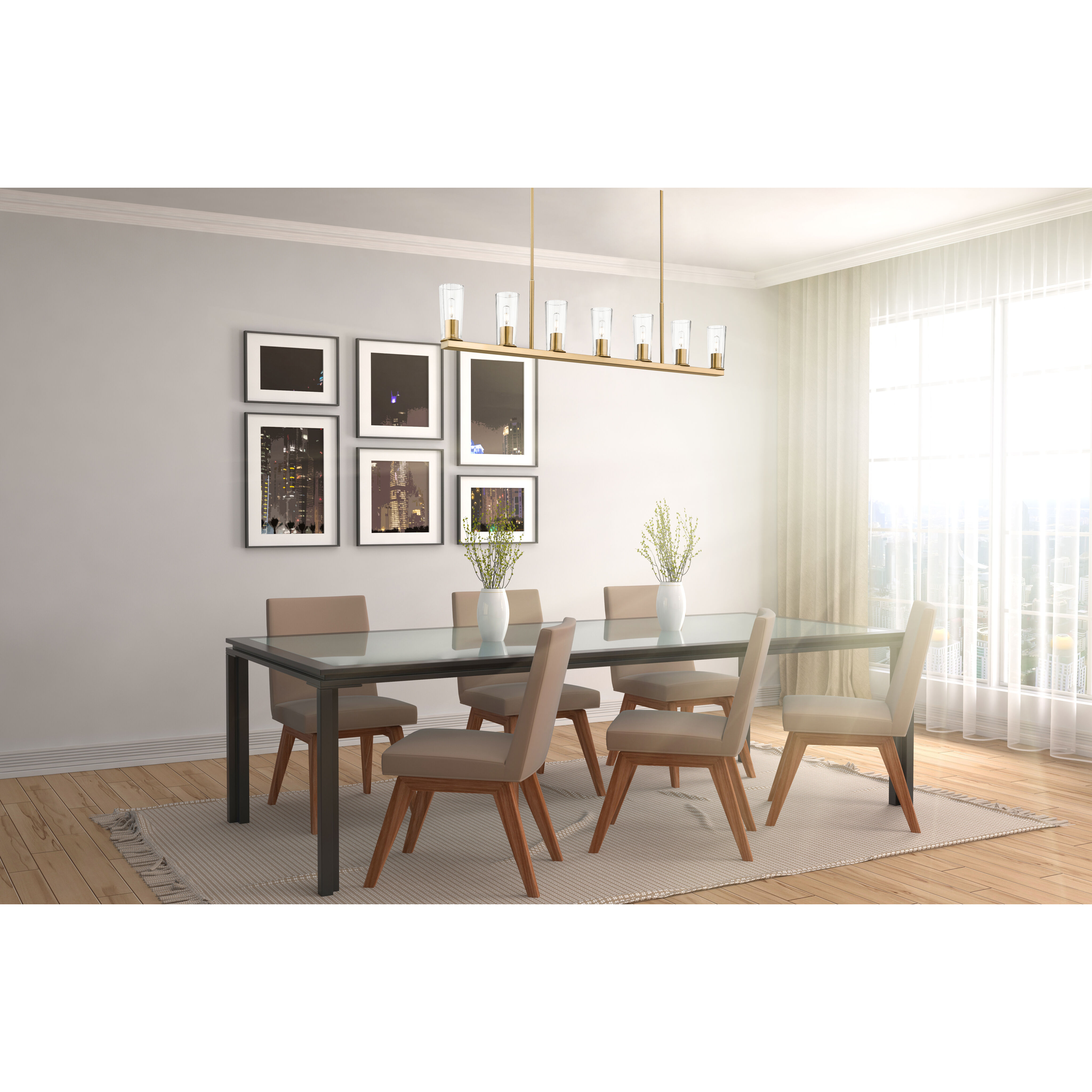 Titus 7 Light 63.5 inch Modern Gold Linear Chandelier Ceiling Light