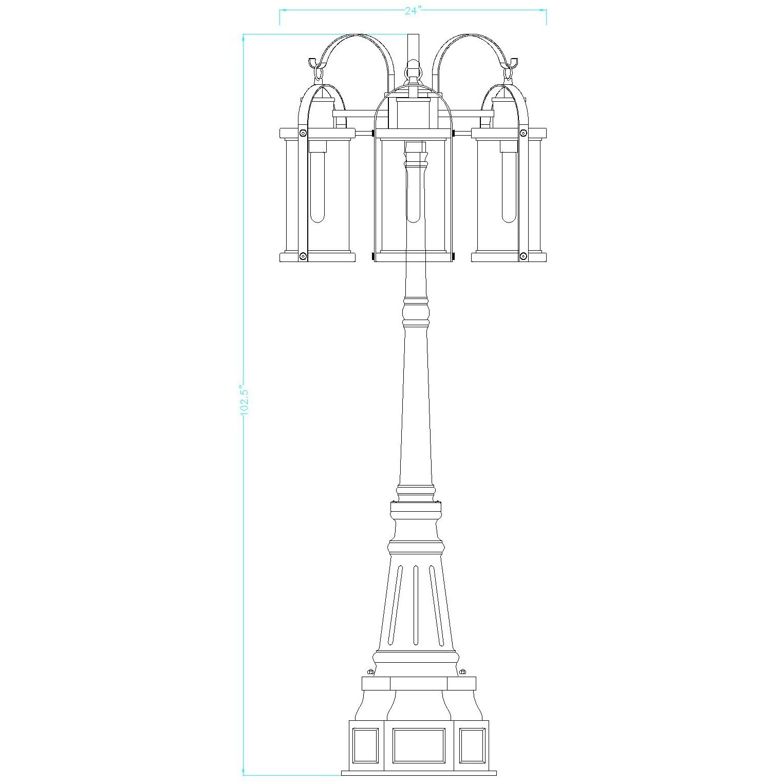 Roundhouse 3 Light 102.5 inch Black Outdoor Post Mounted Fixture
