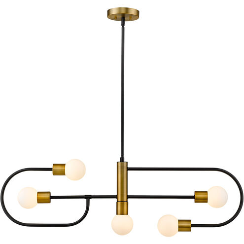 Neutra 5 Light 44 inch Matte Black/Foundry Brass Linear Chandelier Ceiling Light