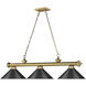 Cordon 3 Light 57.25 inch Rubbed Brass Billiard Ceiling Light in Matte Black Steel