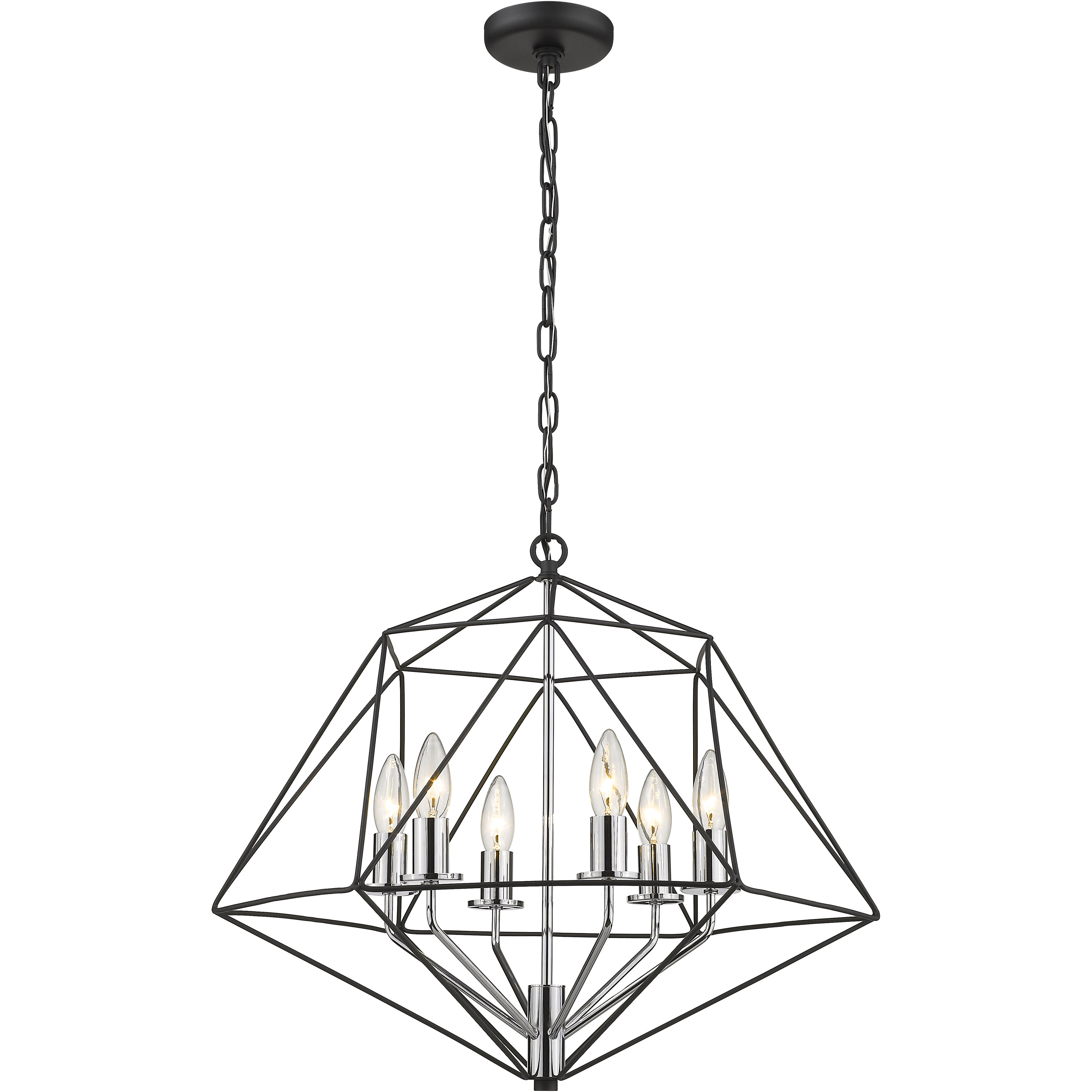 Geo 6 Light 22.25 inch Matte Black and Chrome Chandelier Ceiling Light