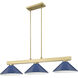Cobalt 3 Light 49.75 inch Modern Gold Billiard Light Ceiling Light in Navy Blue Steel