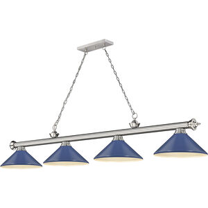 Cordon 4 Light 81.75 inch Brushed Nickel Billiard Ceiling Light in Navy Blue Steel