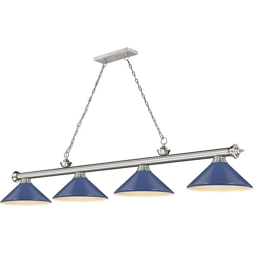 Cordon 4 Light 81.75 inch Brushed Nickel Billiard Ceiling Light in Navy Blue Steel