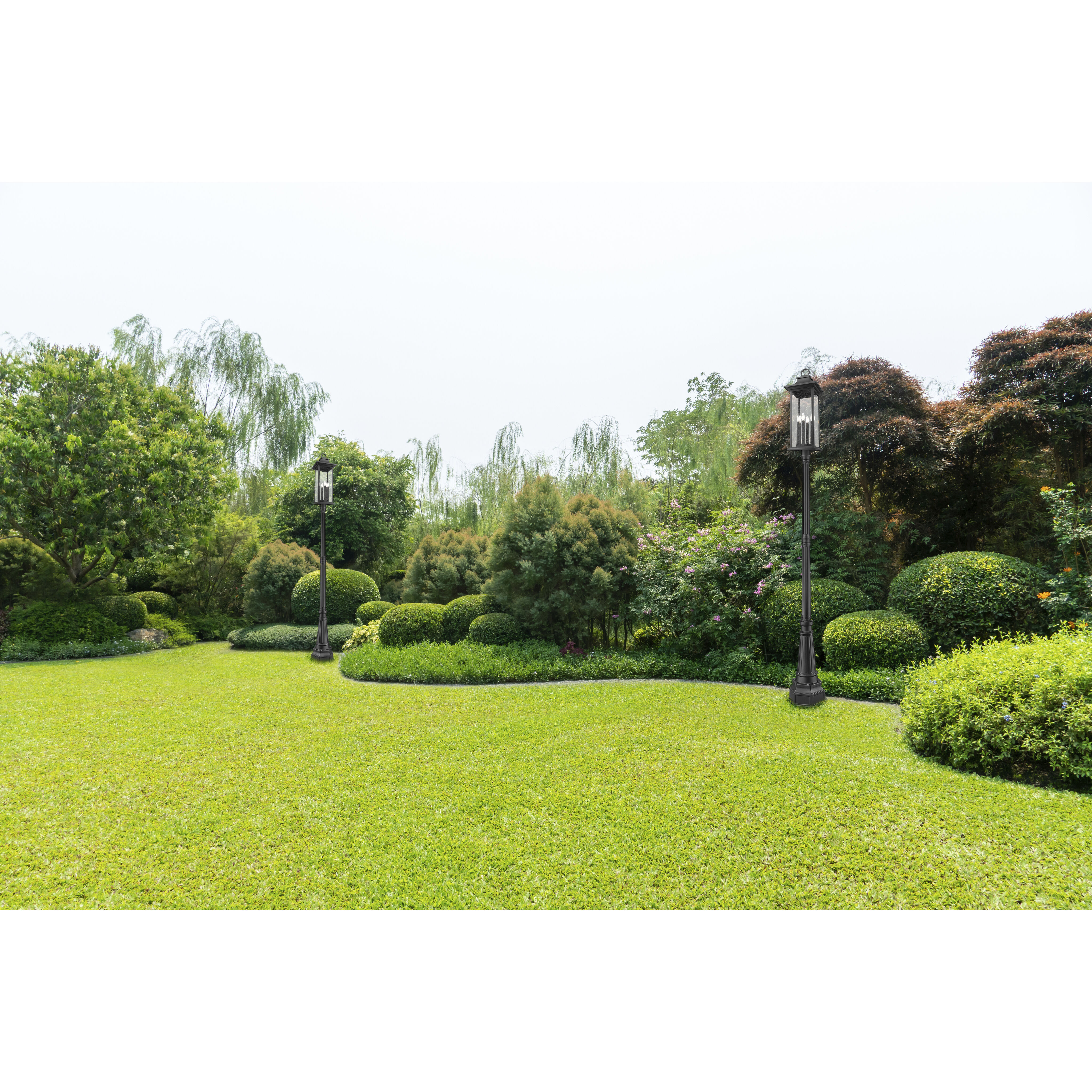 Tiberius 6 Light 116.75 inch Black Outdoor Post Mounted Fixture in Clear Seedy Glass