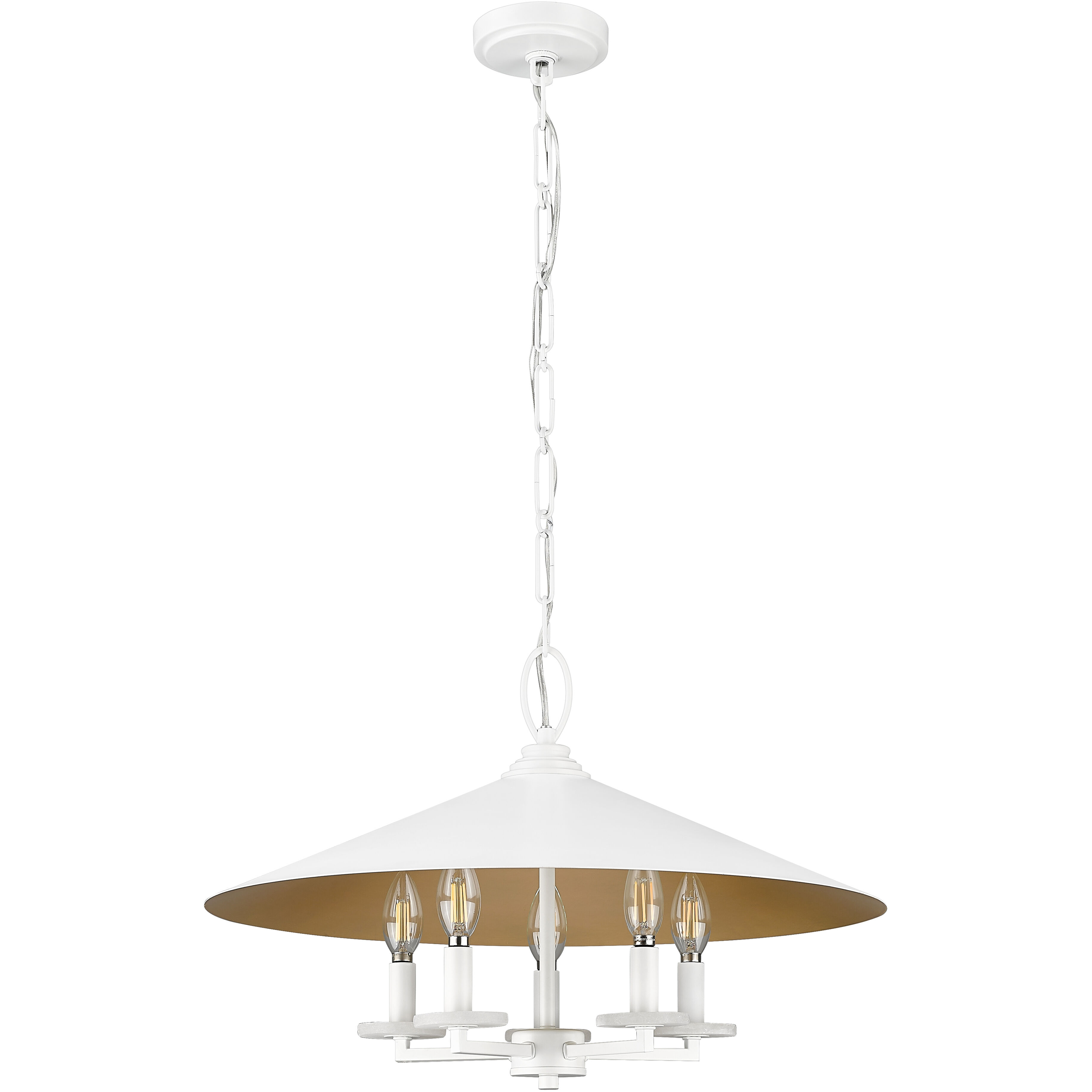 Rialto 5 Light 22 inch Matte White Pendant Ceiling Light in Matte White Outer,  Signature Rubbed Brass Inner