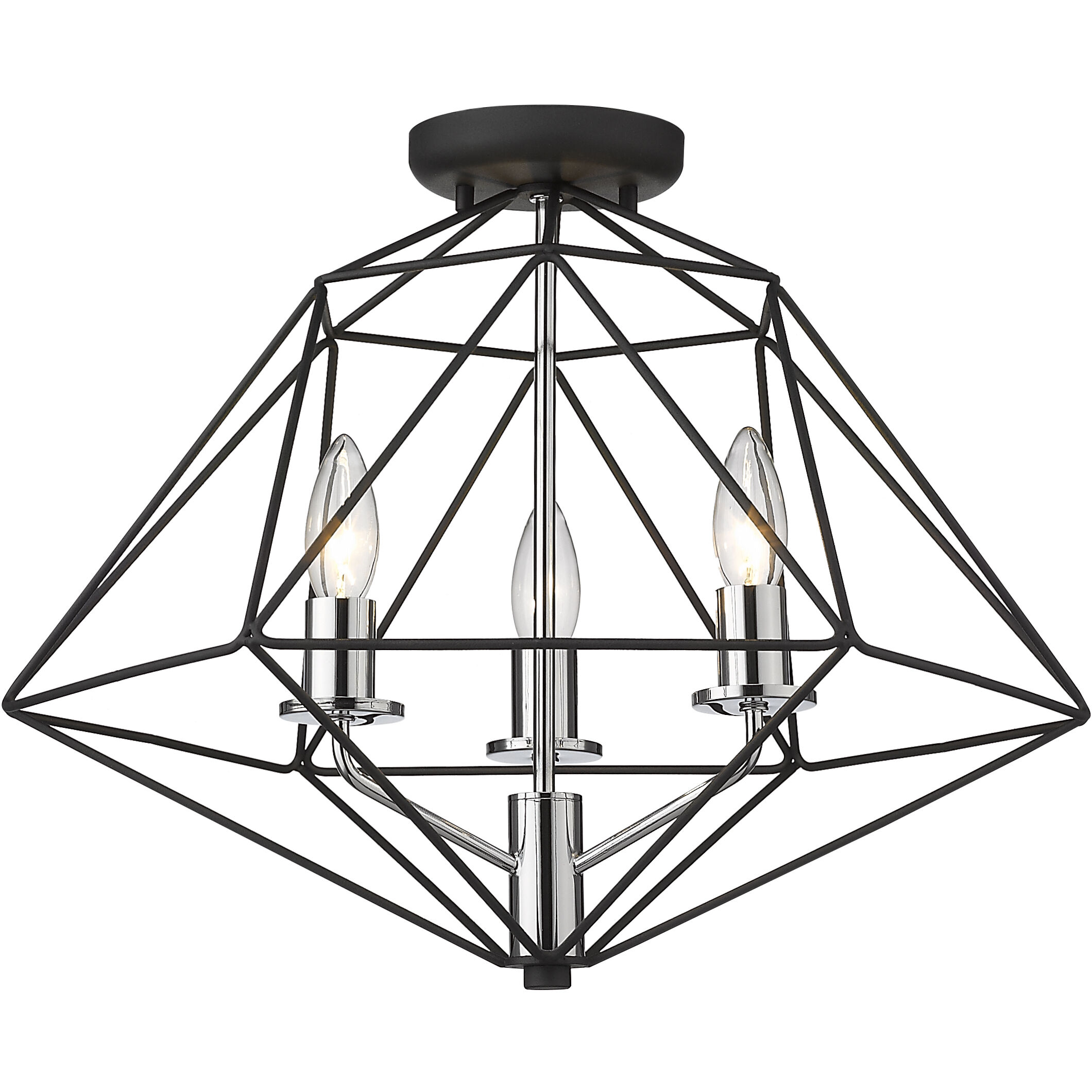 Geo 3 Light 18 inch Matte Black and Chrome Semi Flush Mount Ceiling Light