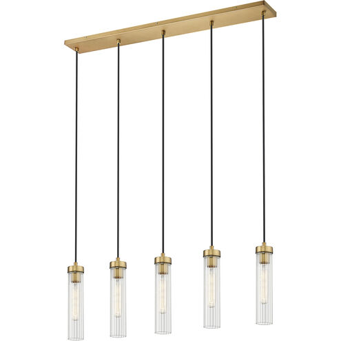 Beau 5 Light 42 inch Rubbed Brass Linear Chandelier Ceiling Light