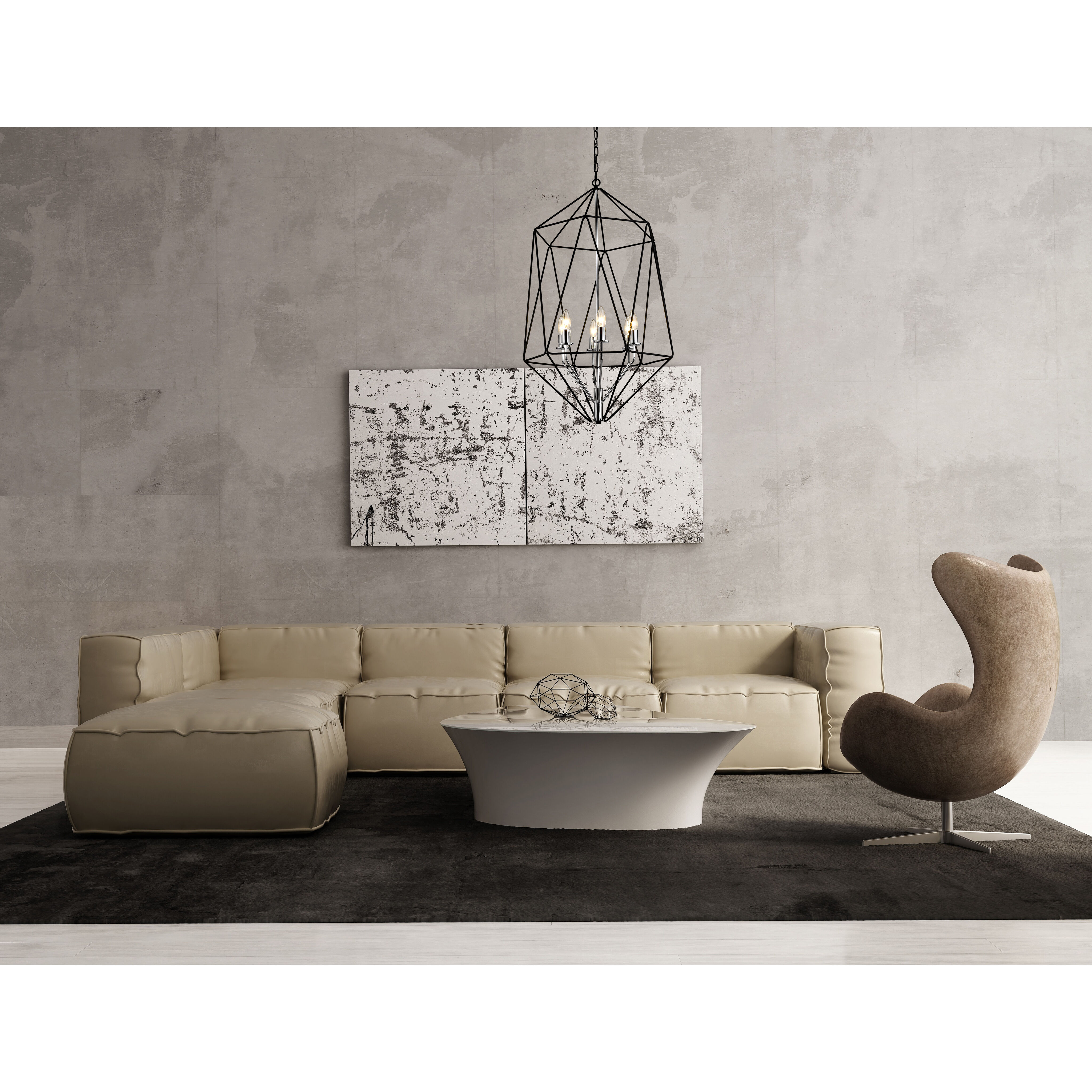 Geo 6 Light 21.5 inch Matte Black and Chrome Chandelier Ceiling Light