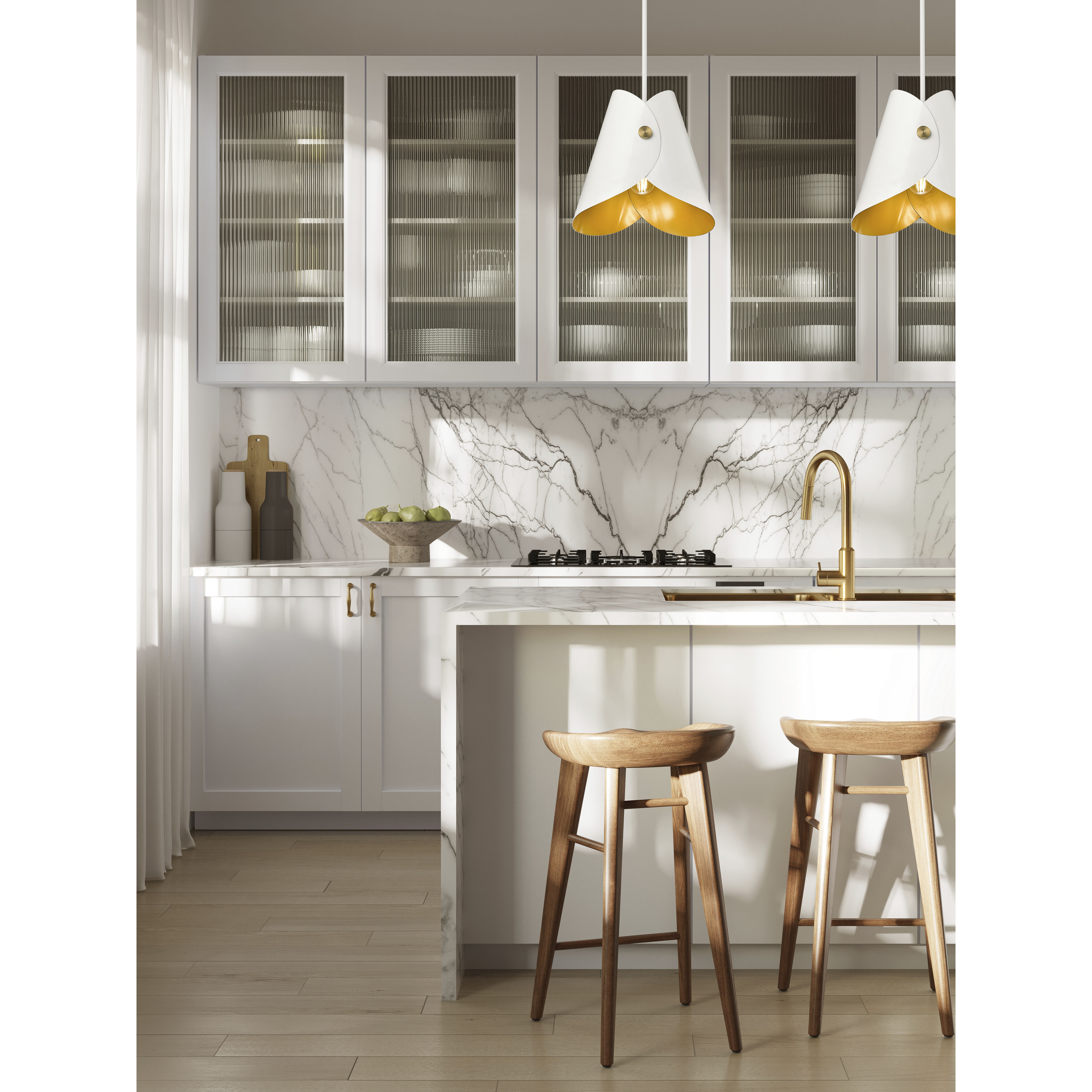 Salone 1 Light 10 inch Matte White Pendant Ceiling Light in Matte White Outer,  Gold Inner