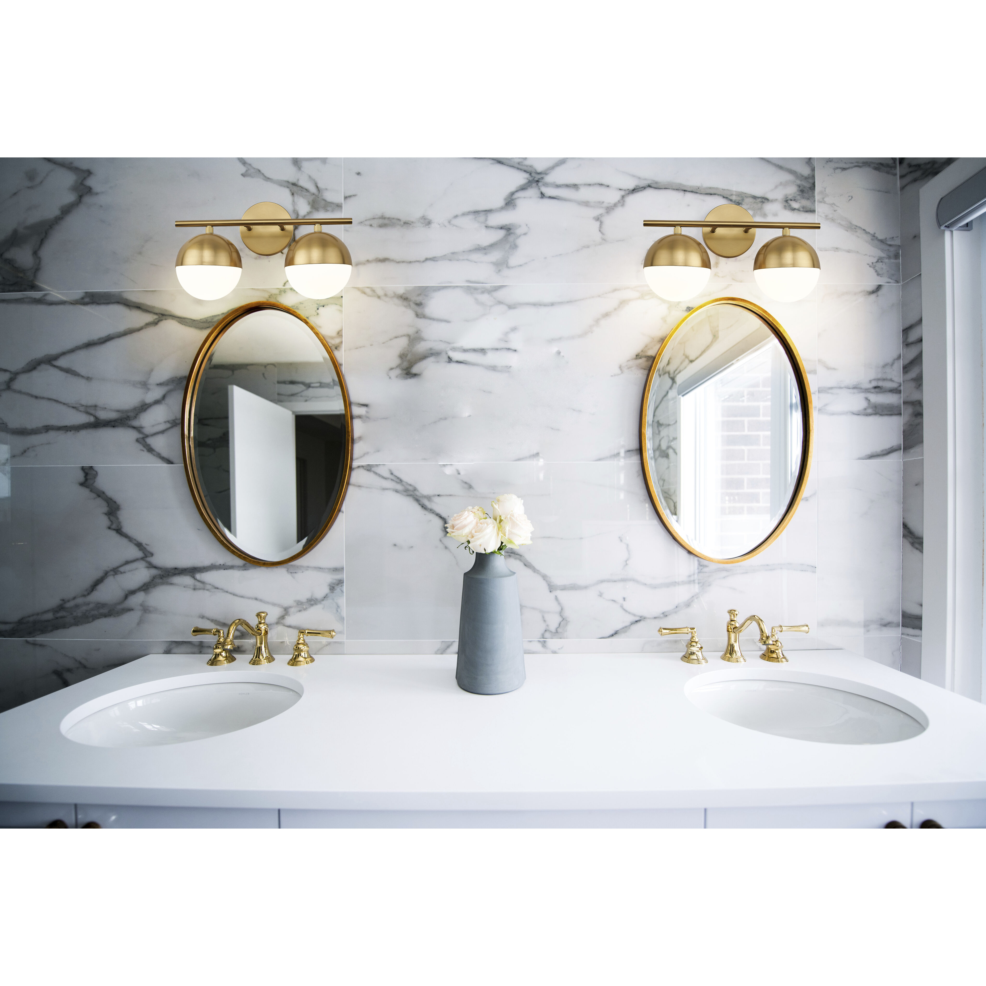 Realm Sphere 2 Light 16 inch Modern Gold Bath Vanity Wall Light