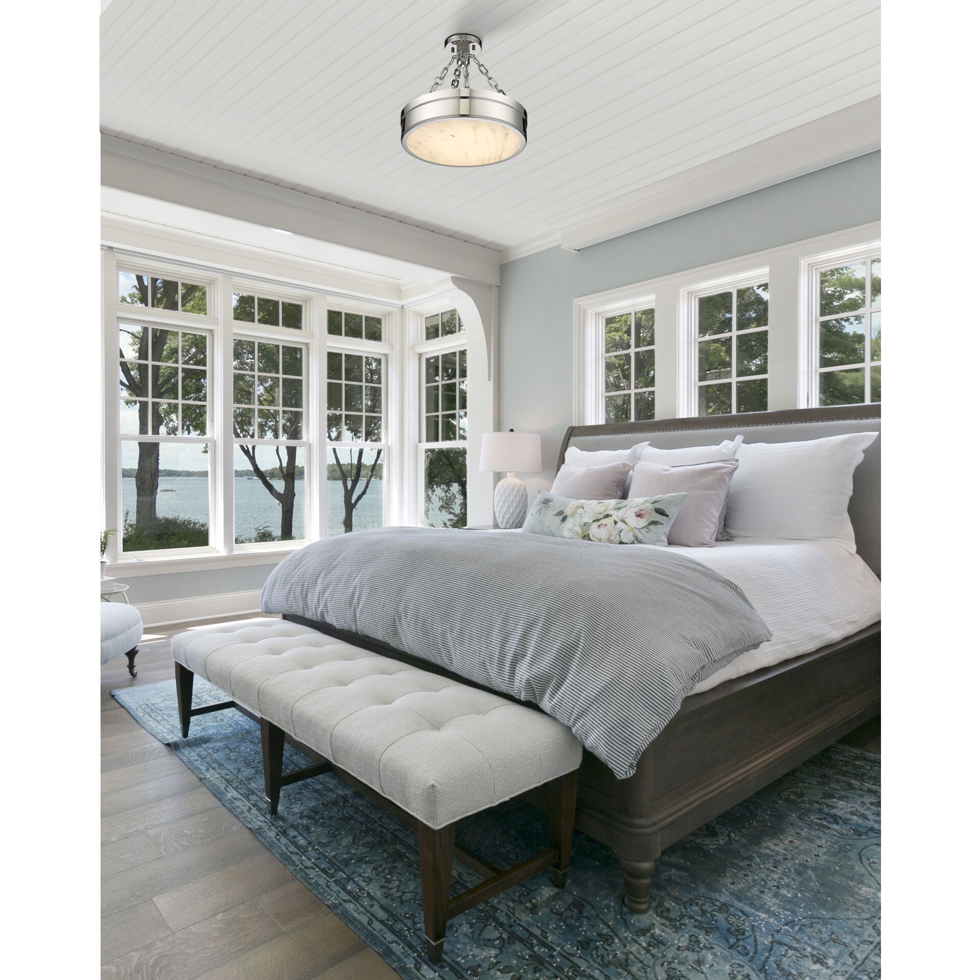 Anders LED 15 inch Polished Nickel Semi Flush Mount Ceiling Light