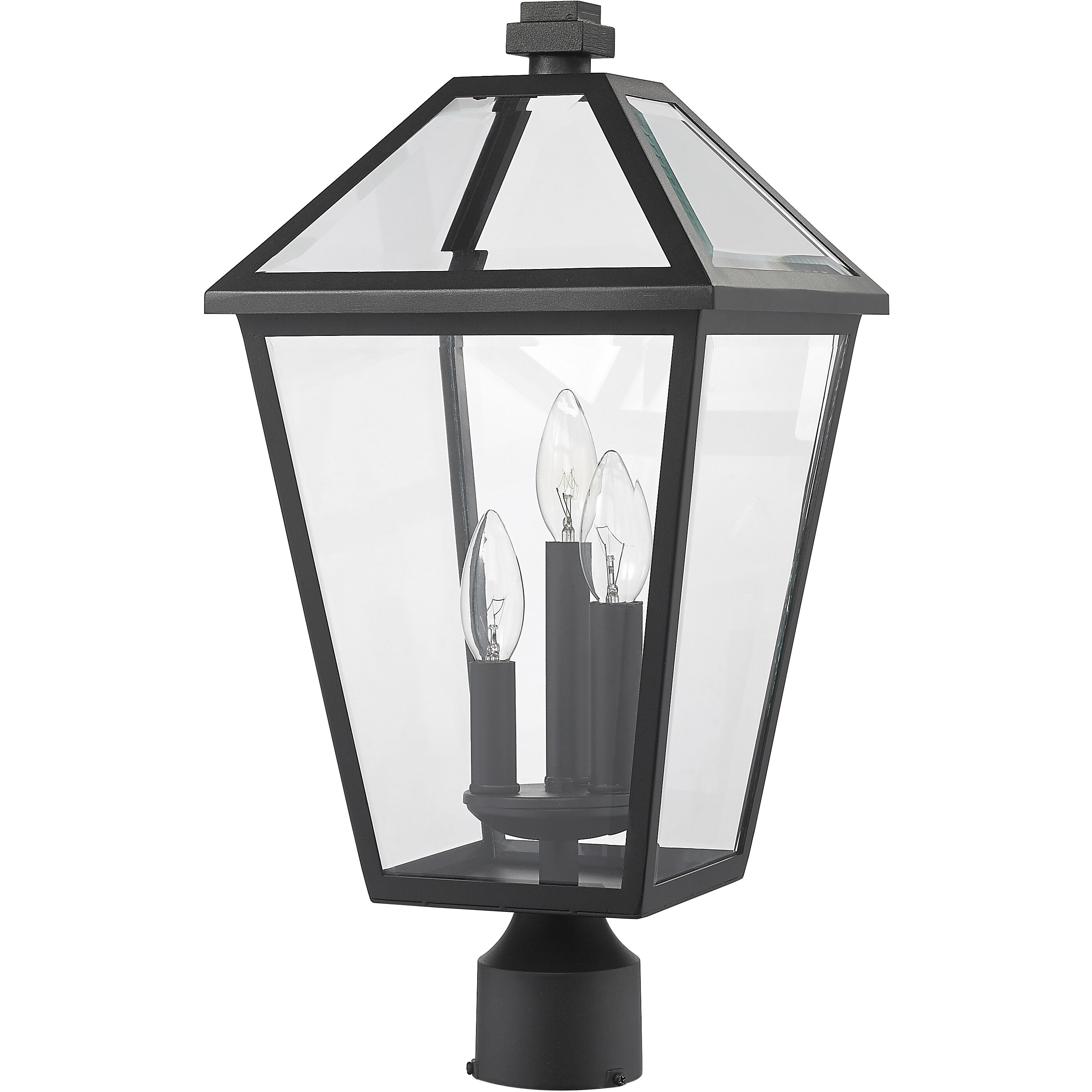 Talbot 3 Light 20 inch Black Outdoor Post Mount Fixture in Clear Beveled Glass