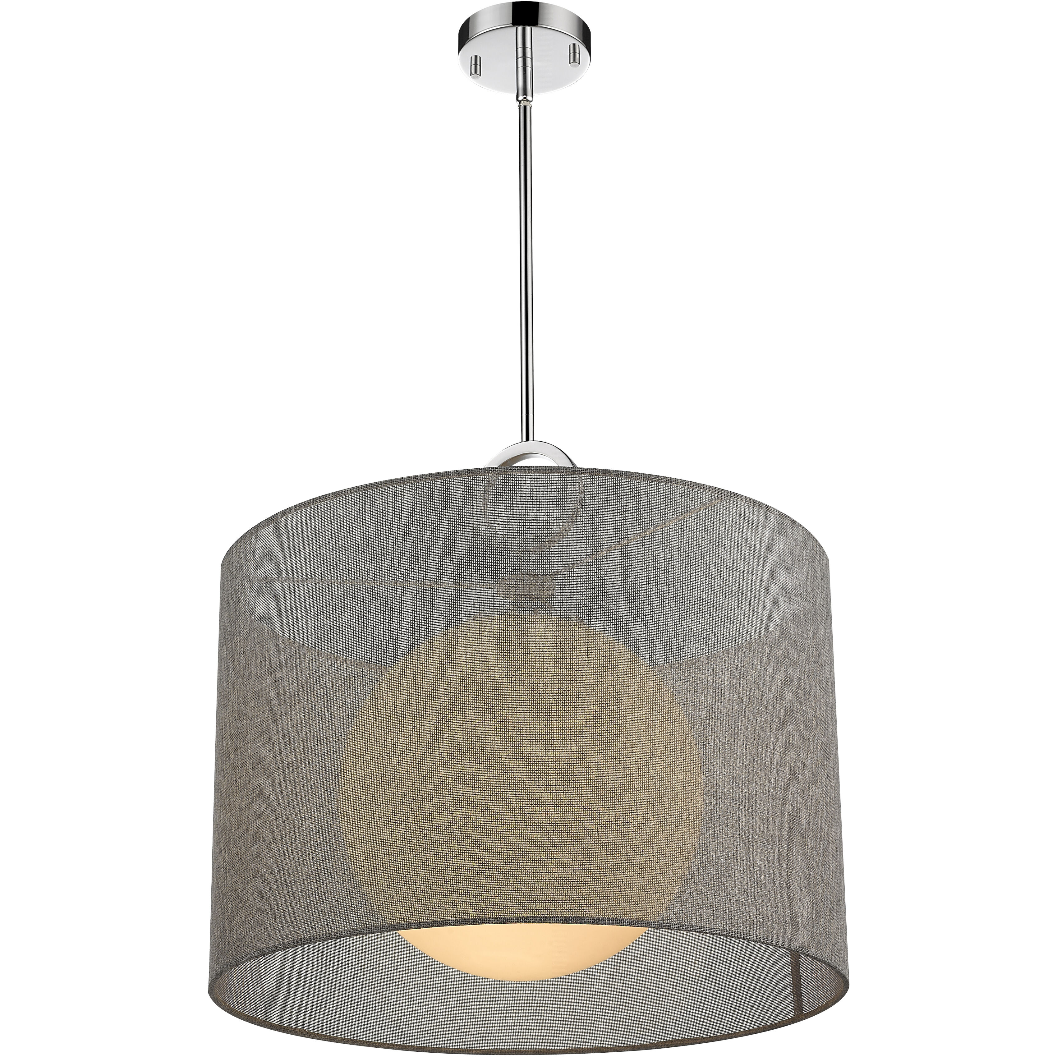 Arosia 1 Light 20 inch Chrome Pendant Ceiling Light in 9, Gray Fabric