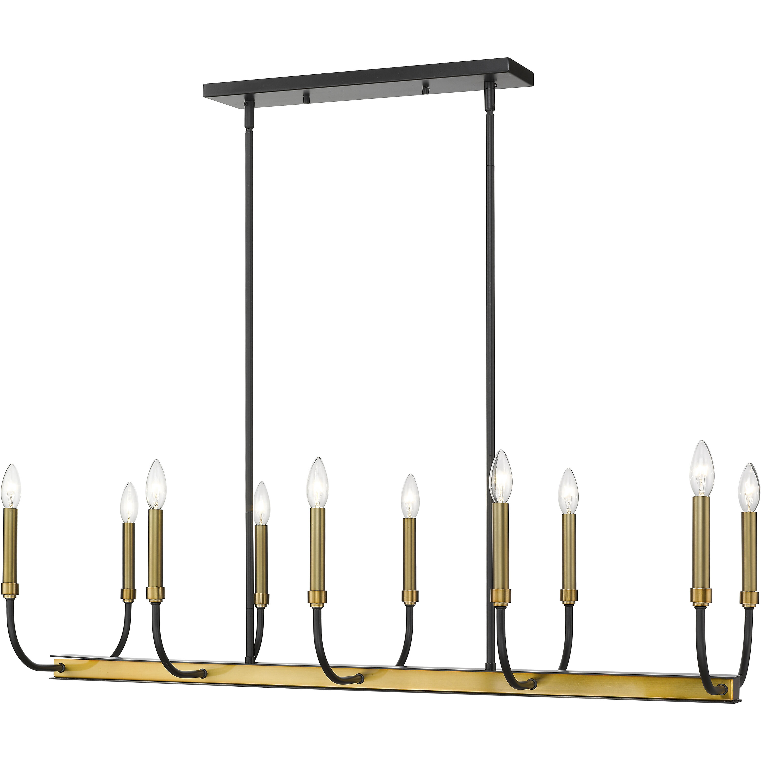 Haylie 10 Light 44 inch Matte Black and Olde Brass Linear Chandelier Ceiling Light