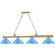 Cordon 4 Light 81.75 inch Rubbed Brass Billiard Ceiling Light in Electric Blue Steel