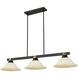 Bronte 3 Light 54.75 inch Matte Black and Rubbed Brass Billiard Light Ceiling Light in White Mottle Glass