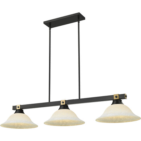 Bronte 3 Light 54.75 inch Matte Black and Rubbed Brass Billiard Light Ceiling Light in White Mottle Glass