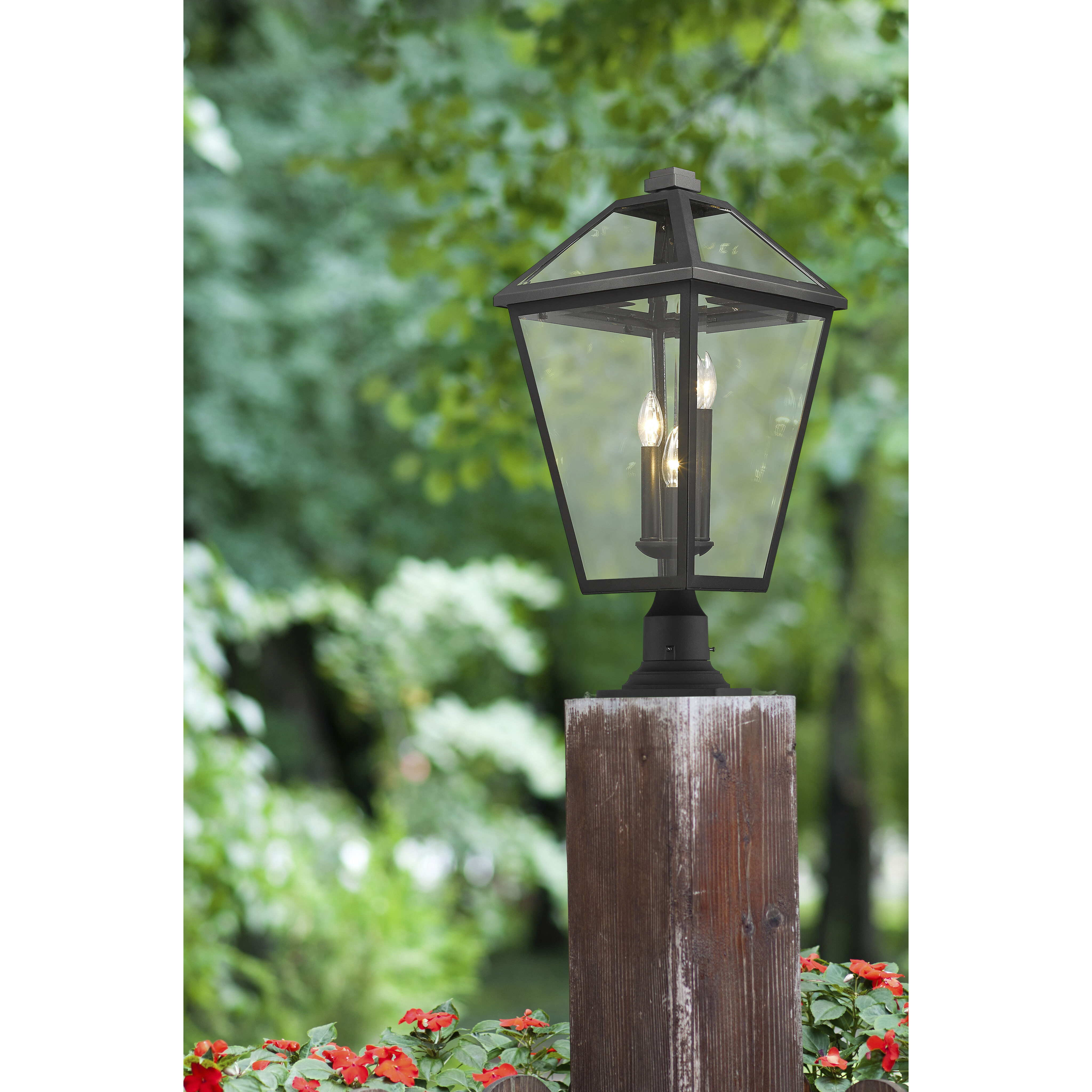 Talbot 3 Light 25.75 inch Black Outdoor Pier Mounted Fixture in Clear Beveled Glass
