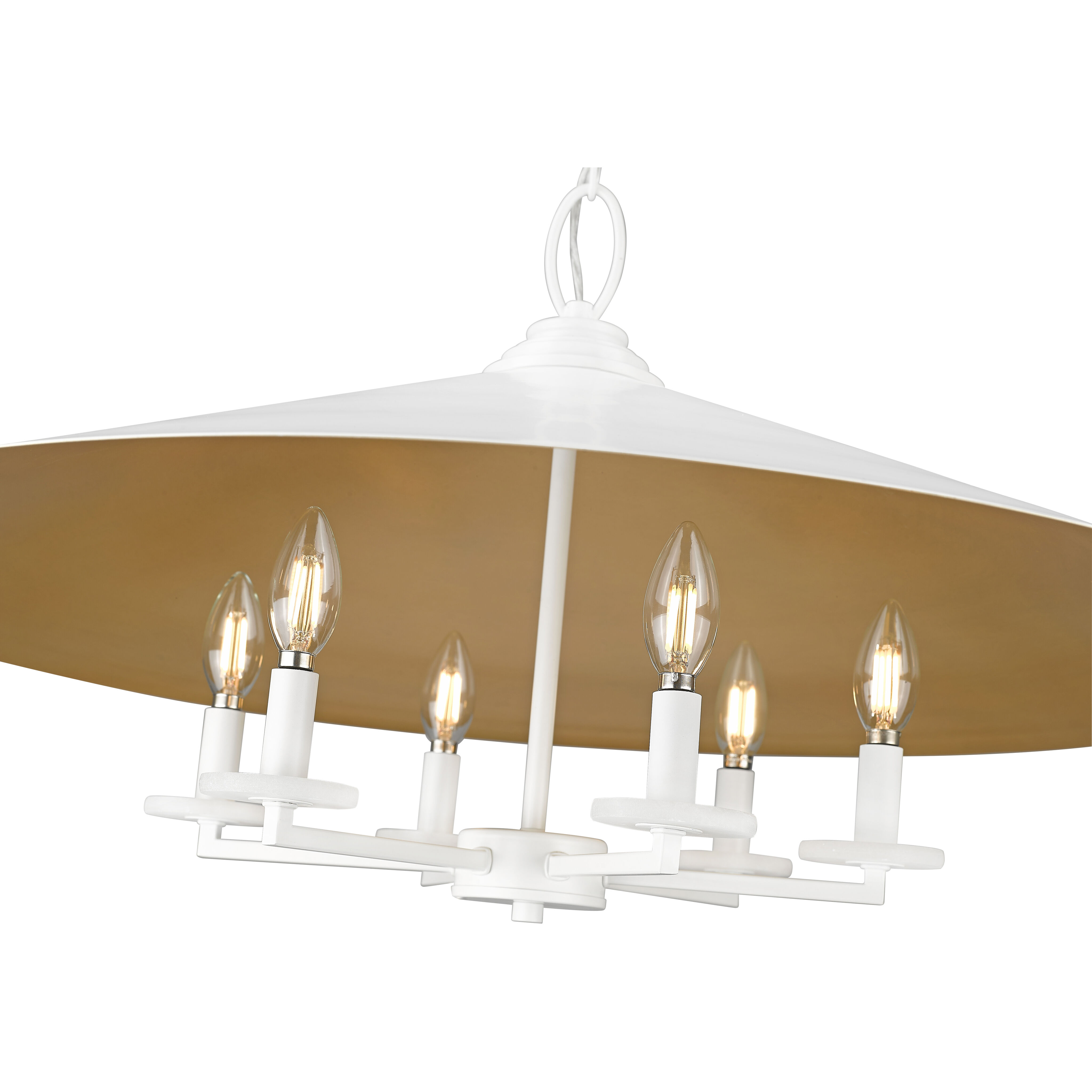 Rialto 6 Light 32 inch Matte White Pendant Ceiling Light in Matte White Outer,  Signature Rubbed Brass Inner