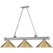 Cordon 3 Light 57.25 inch Brushed Nickel Billiard Ceiling Light in Rubbed Brass Metal