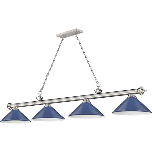Cordon 4 Light 81.75 inch Brushed Nickel Billiard Ceiling Light in Navy Blue Steel