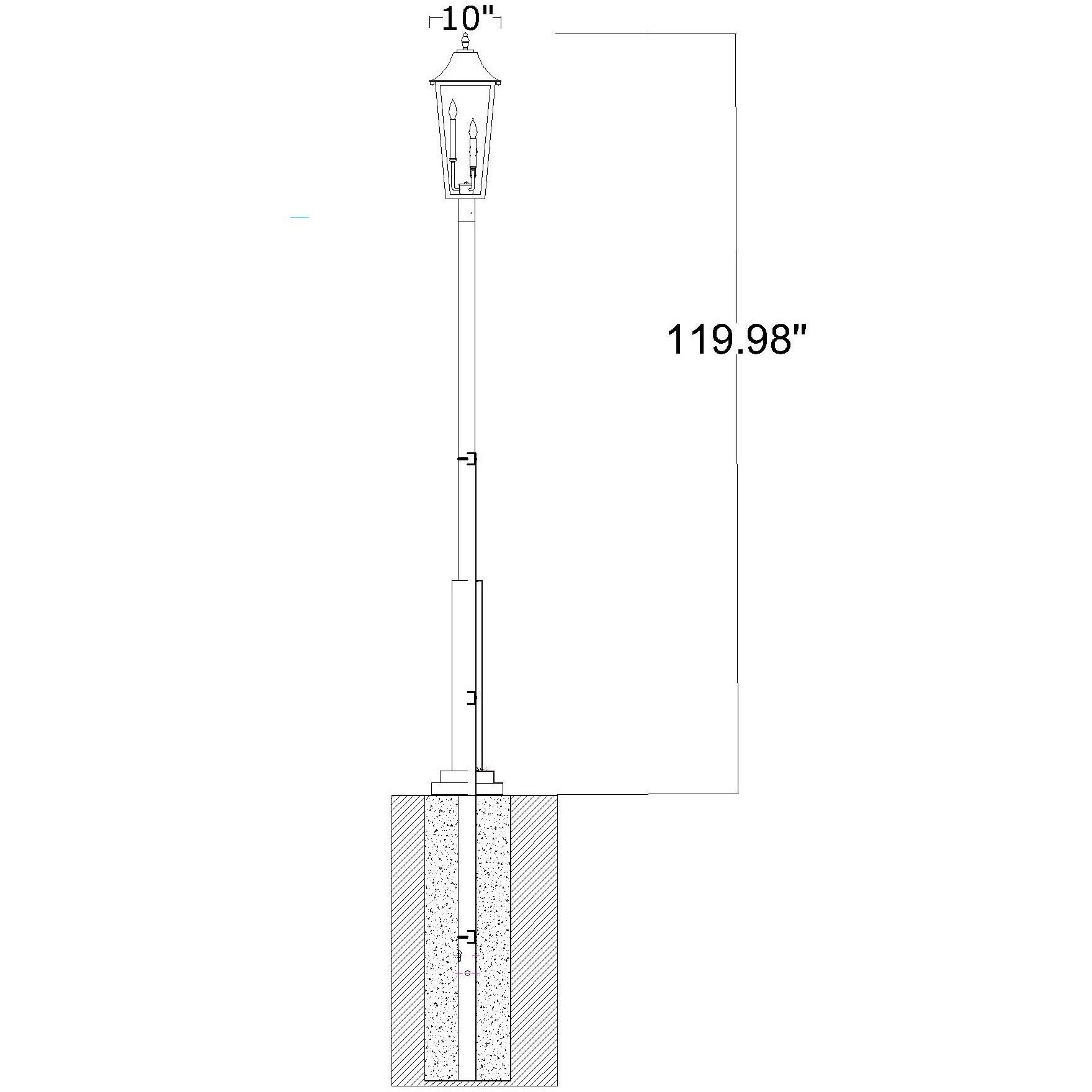 Gannon 3 Light 121.5 inch Black Outdoor Post Mounted Fixture