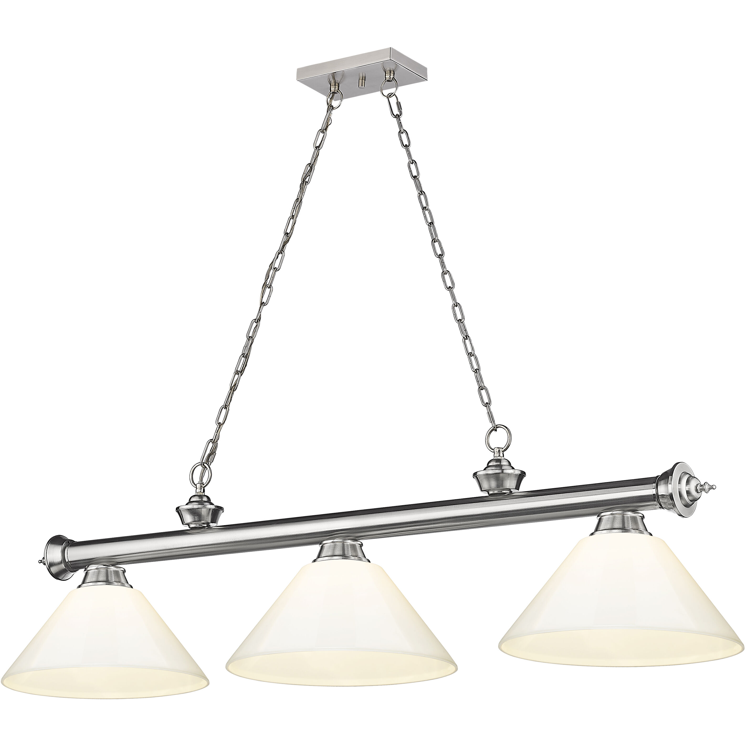 Cordon 3 Light 57.25 inch Brushed Nickel Billiard Ceiling Light in White Plastic