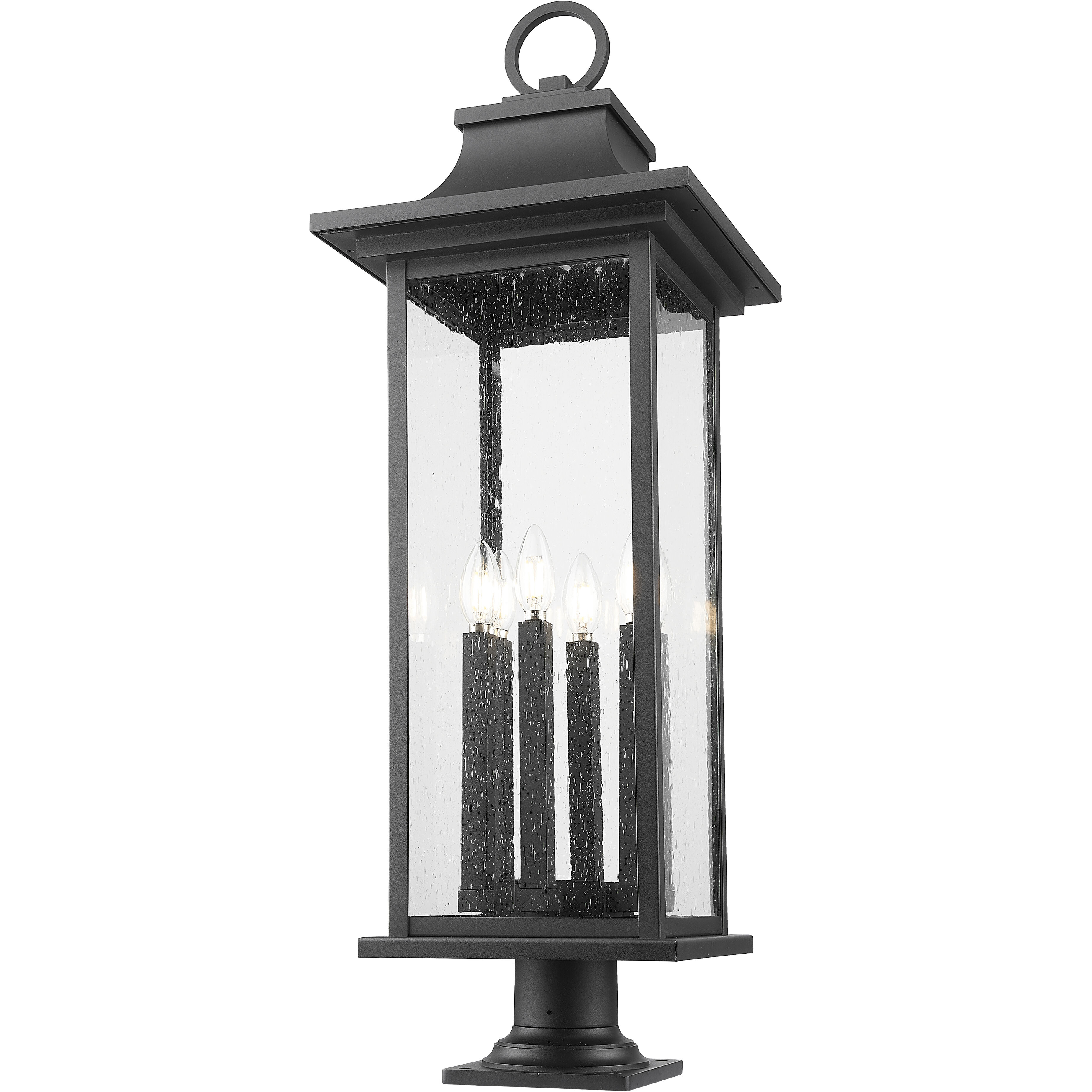 Tiberius 6 Light 36.75 inch Black Outdoor Pier Mounted Fixture in Clear Seedy Glass