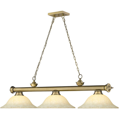 Cordon 3 Light 58 inch Rubbed Brass Billiard Ceiling Light in Golden Mottle Glass