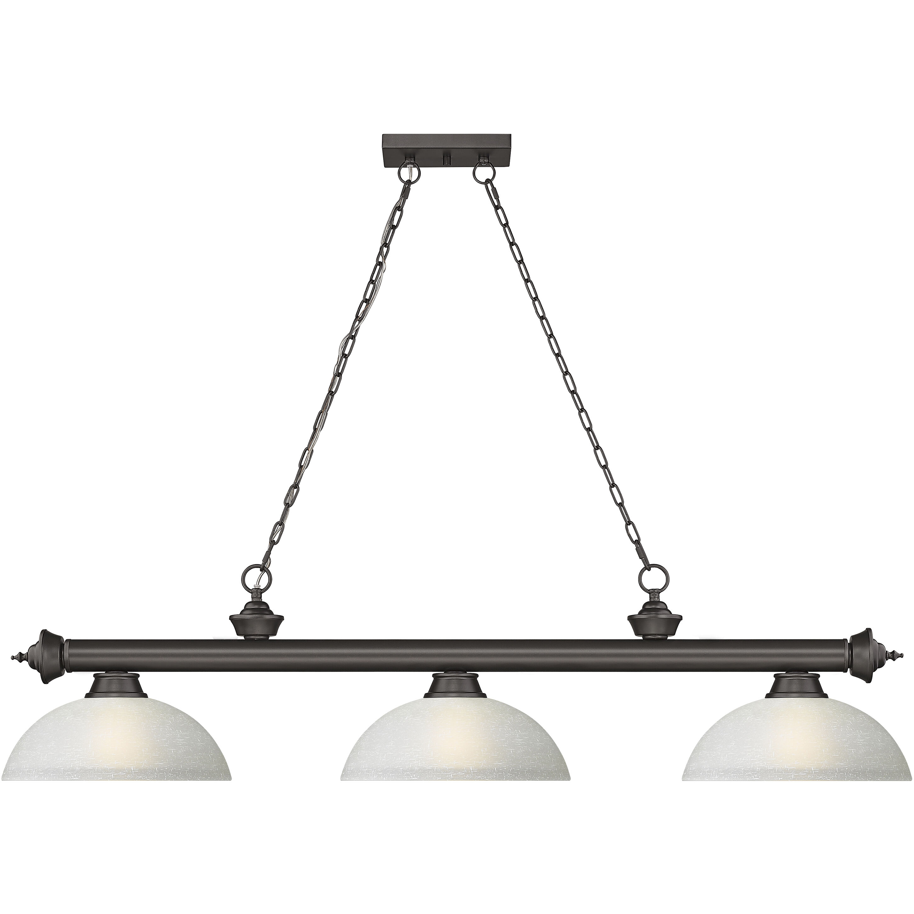 Cordon 3 Light 57.25 inch Bronze Billiard Ceiling Light in White Linen Glass