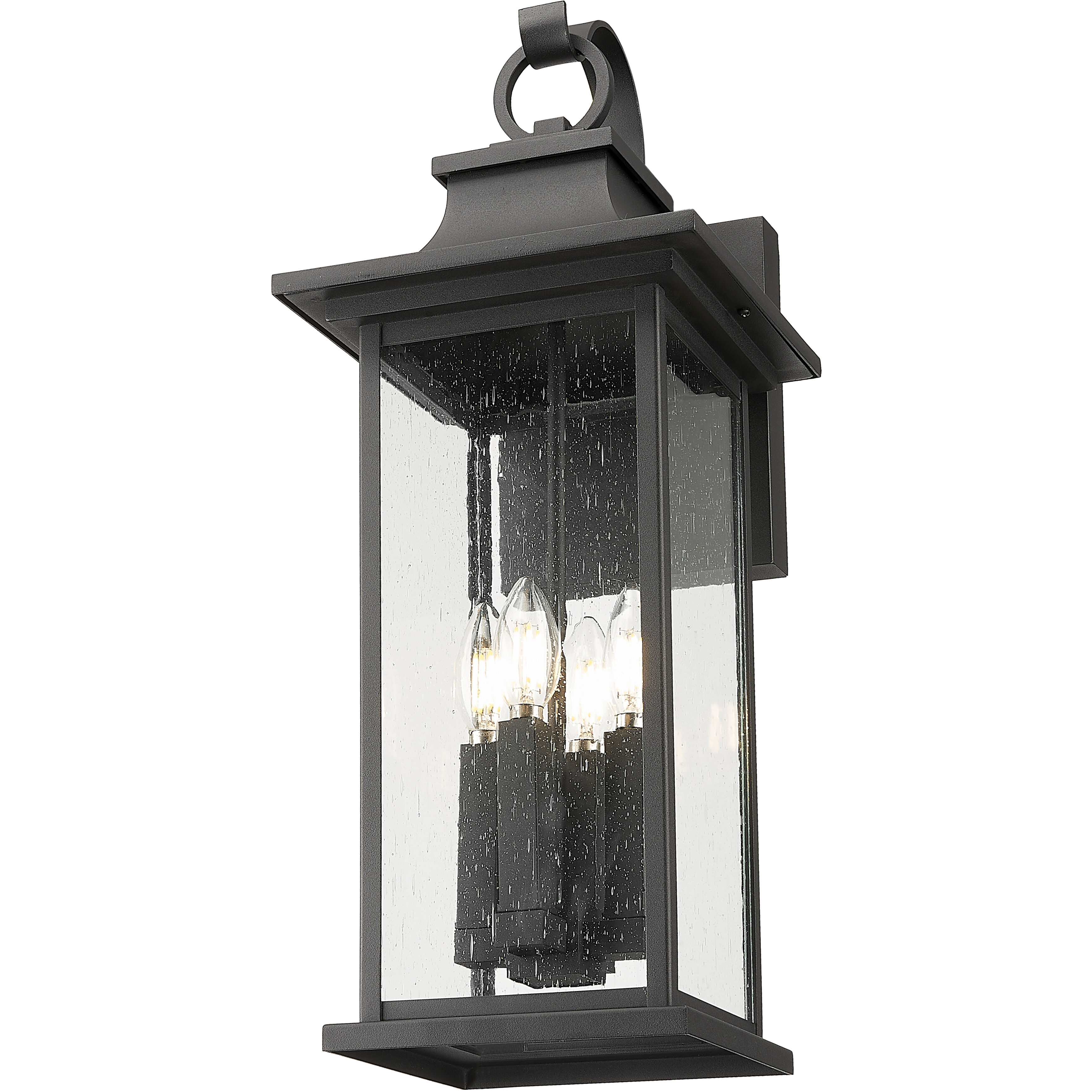 Tiberius 4 Light 24 inch Black Outdoor Wall Light in Clear Seedy Glass