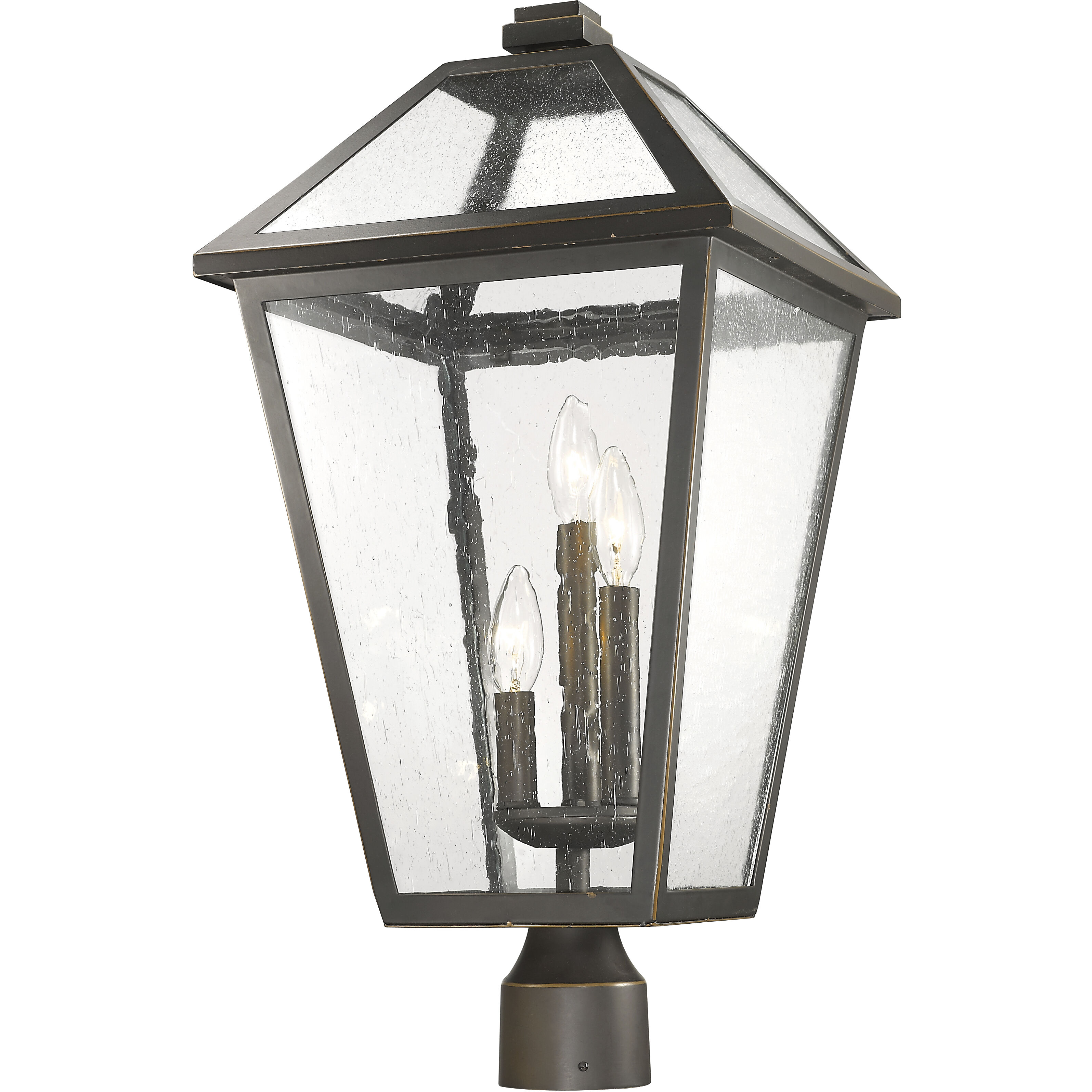 Talbot 3 Light 23.75 inch Oil Rubbed Bronze Outdoor Post Mount Fixture in Seedy Glass