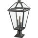 Talbot 3 Light 25.75 inch Black Outdoor Pier Mounted Fixture in Clear Beveled Glass